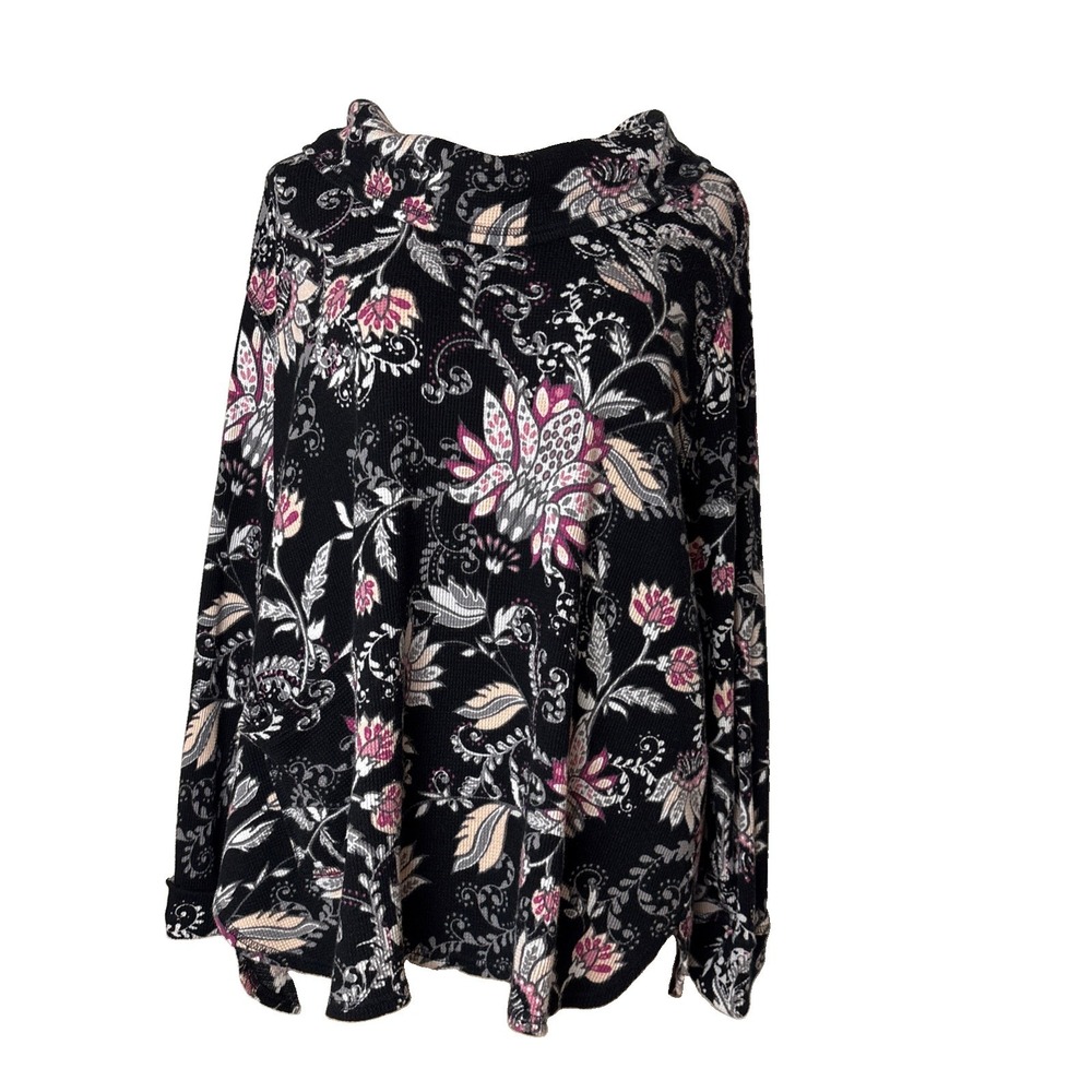Chicos Zenergy Womens XL Top Floral Knit Long Sleeve Drape Neck pocket detail